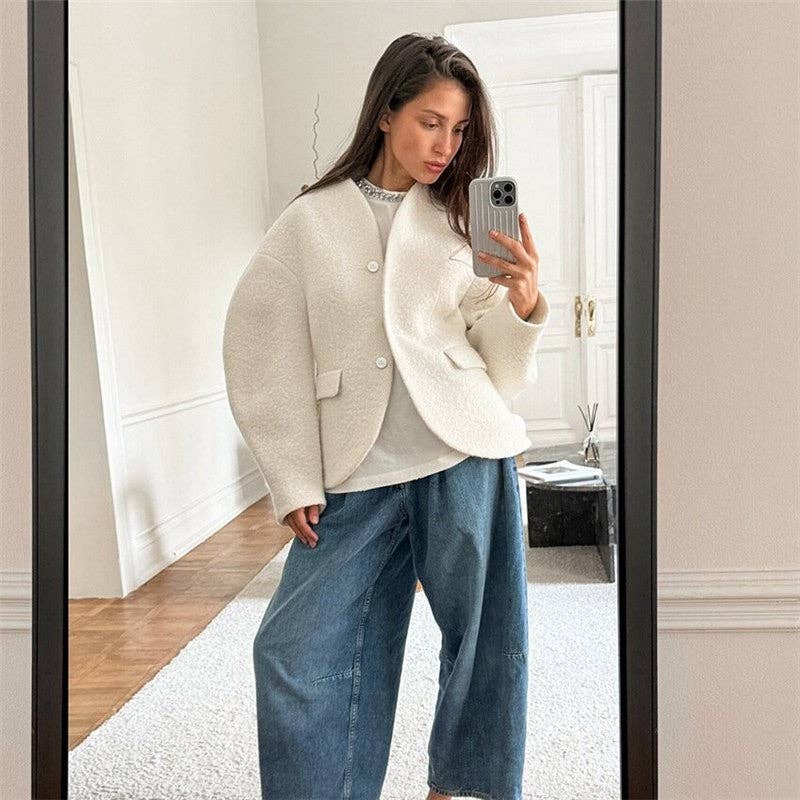 WHITE Thick Solid Wool Coat for wholesale on Faire1