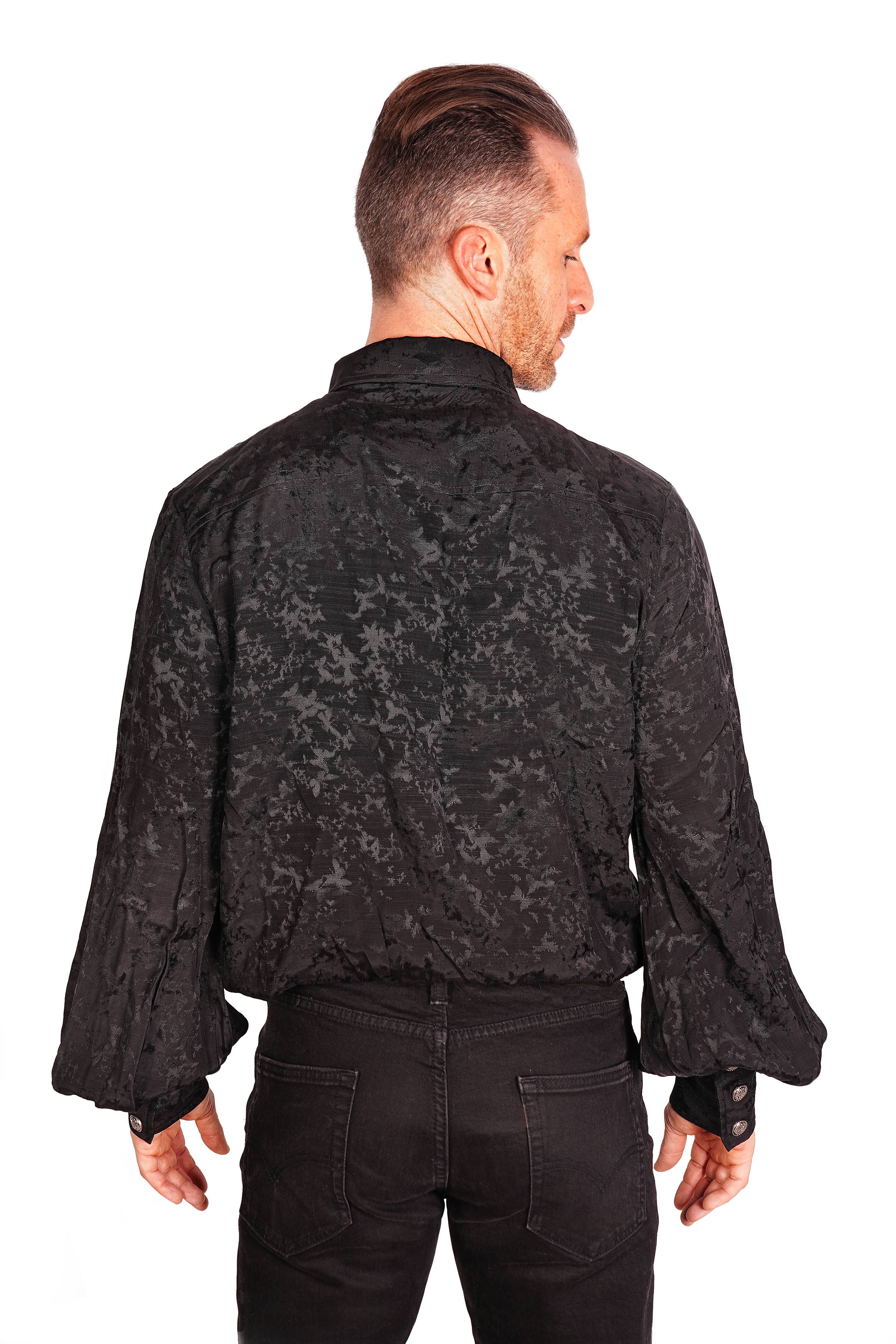 Sort SHT08201 - Sort Frilled Pirate Shirt for engroshandel på Faire2