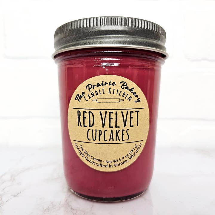 The Prairie Bakery Candle Kitchen LLC - Wholesale Jar/Filled Candle - Red Velvet Cupcakes | Vanilla Scented Soy Wax Candle