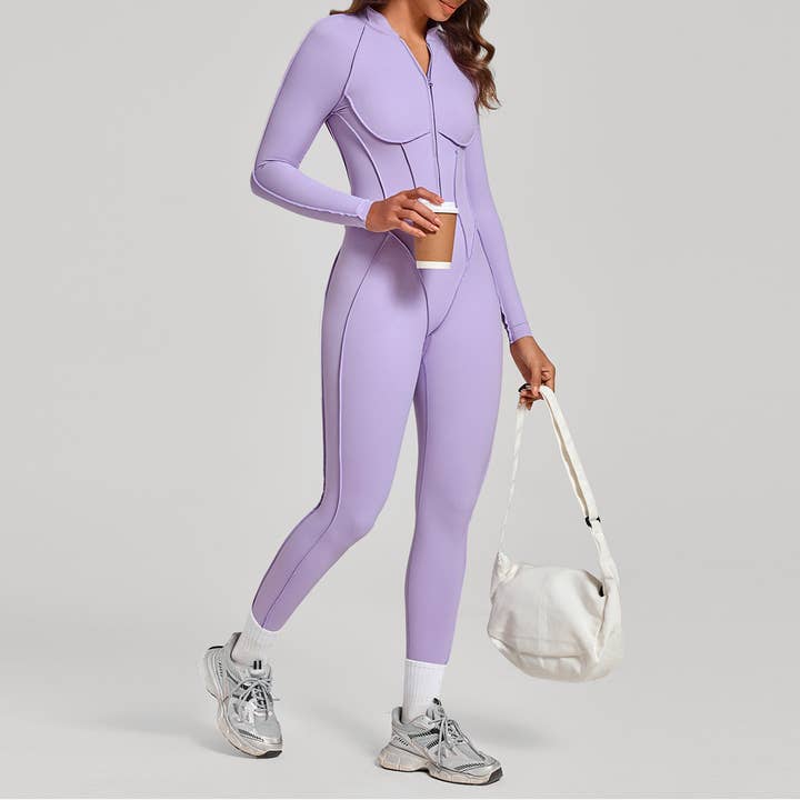 Dames jumpsuit met halve rits en open rug met gevormde naden voor wholesale door Sodalemon