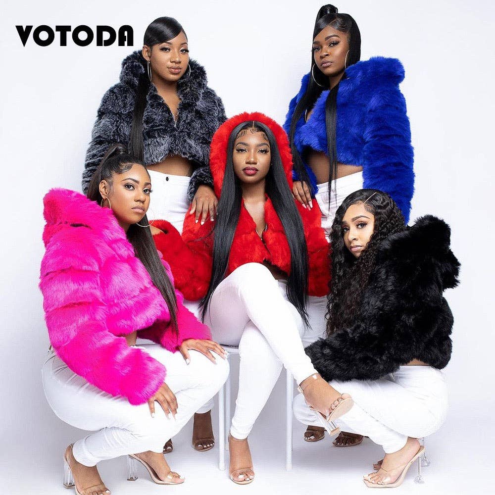 BLUE EVERY FASHION Luxury Faux Fur Puffer Jacket with Oversized Hood for wholesale on Faire2