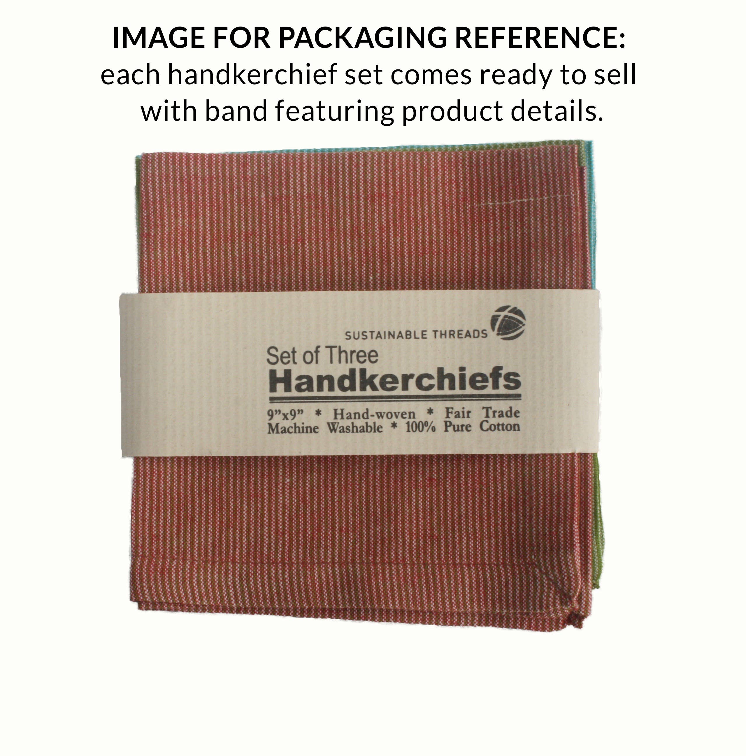 Sustainable Threads - Wholesale Handkerchief - Unisex - Cotton Handkerchiefs | Handwoven | Assorted 9"x9" (set of 3)1