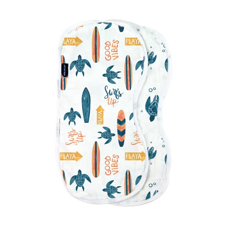 Surf + Sea Turtles Oh-So-Soft Muslin Burp Cloths for wholesale by Bebe au Lait