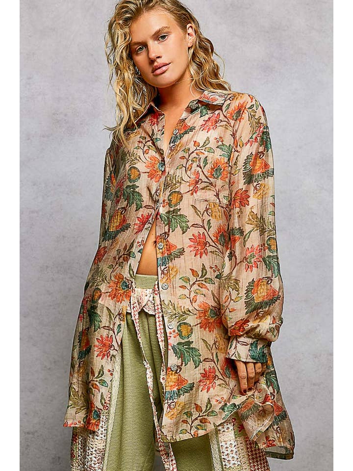 Pol Clothing - Vente Chemise à col boutonné – femme - Chemise ample à manches longues imprimée florale bohème5