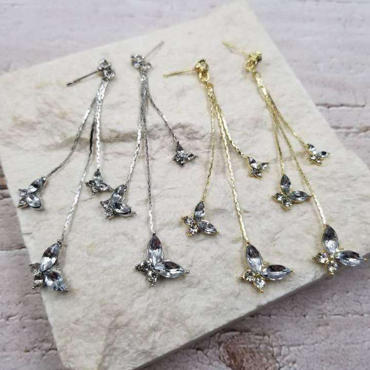 Zircon Tassel Butterfly Earrings for wholesale by Treasure Wholesale