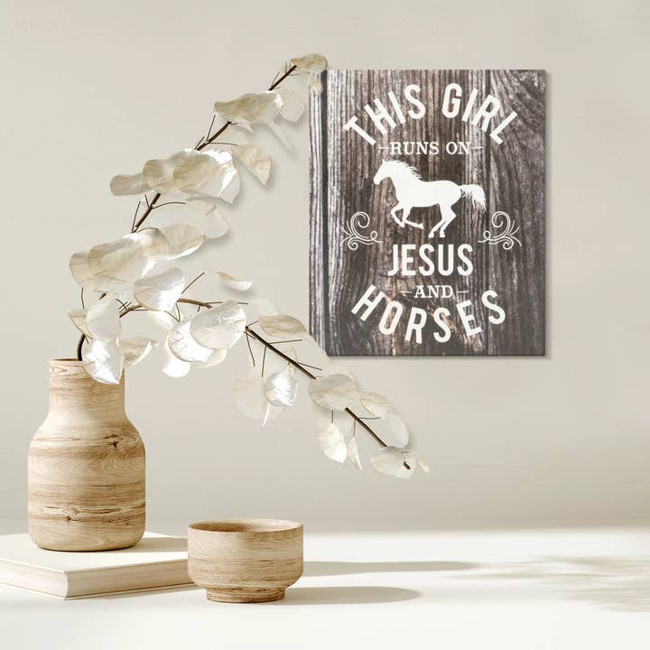 This Girl Runs on Jesus and Horses Wooden Sign, Horse Decor for wholesale by JennyGems