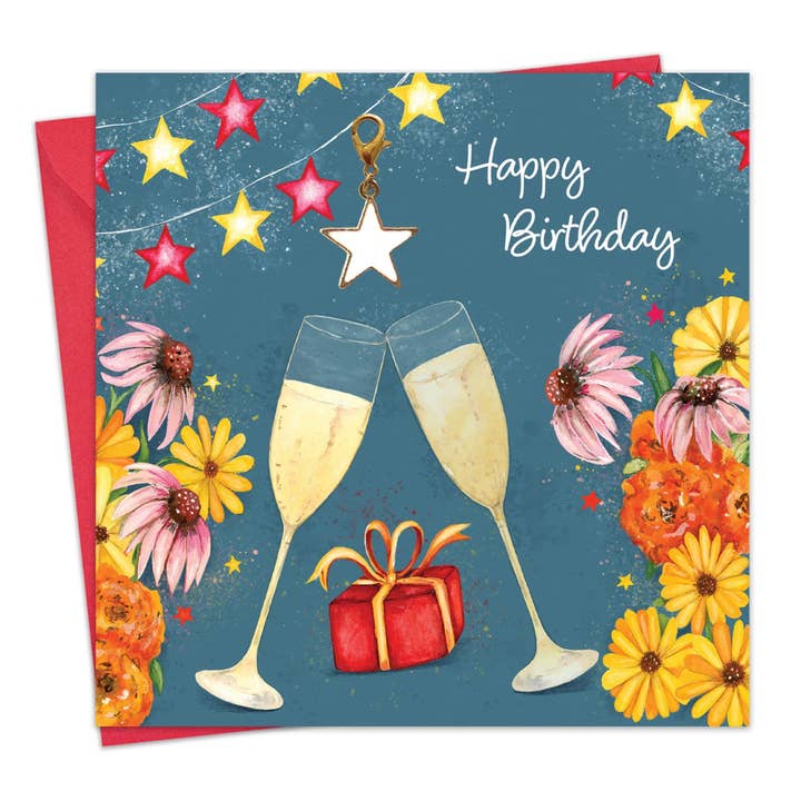 Champagne Birthday Card & Gift with Detachable Star Charm for wholesale by Twizler Ltd