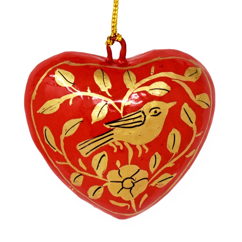 Fair to Trade Ltd - Venta al por mayor Adornos - Pequeñas Decoraciones Colgantes de Corazón de Papel Maché - Pájaros Dorados0