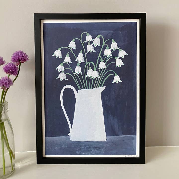 Snowflake flowers in a jug, A4 Print (unframed) for wholesale by Juliet Thomas Doodles