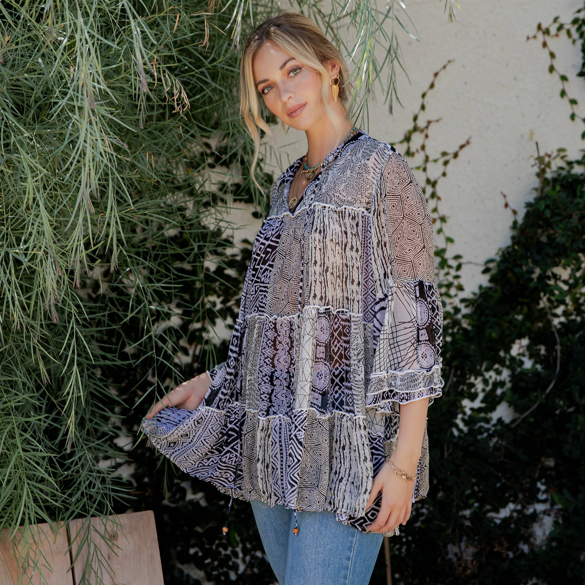 Young Threads - Venta al por mayor Blusa - Mujer - Top Jhabla con Cuello de Banda Teñido Chic (Nuevo Color)37