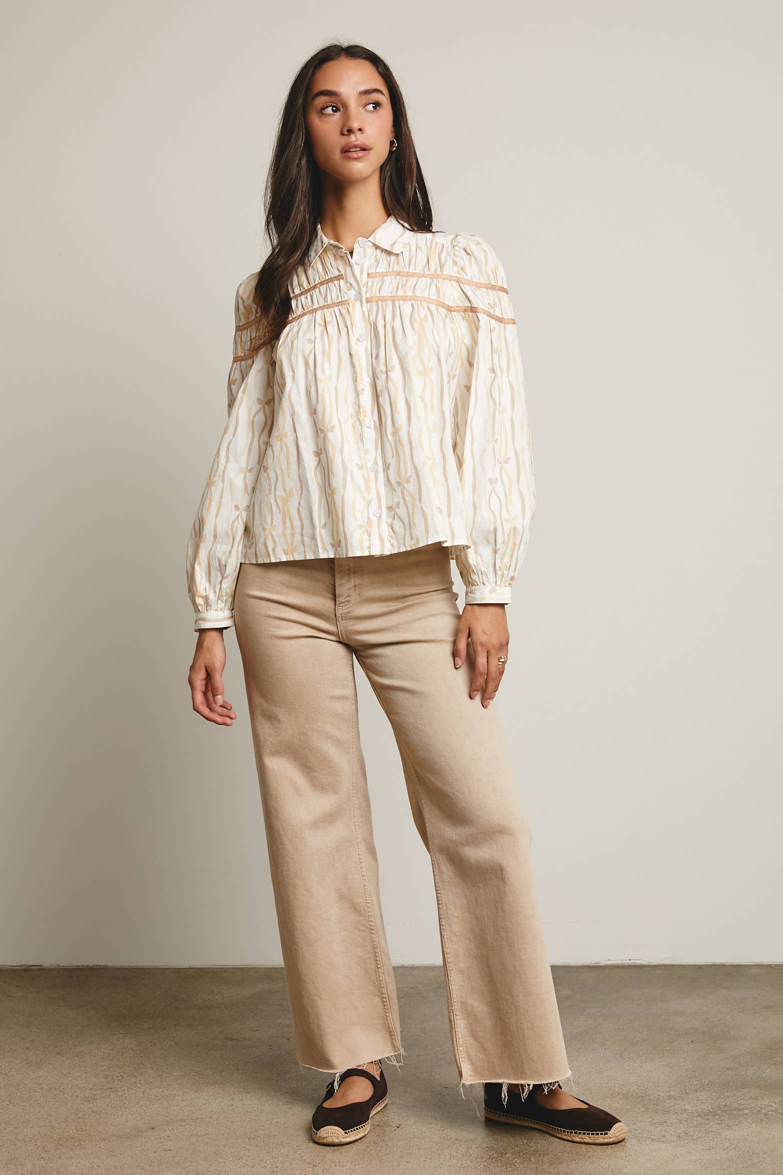 Forte – wholesale Blouse – Women’s – Ribbon Stripe Puff Sleeve Blouse FT00058