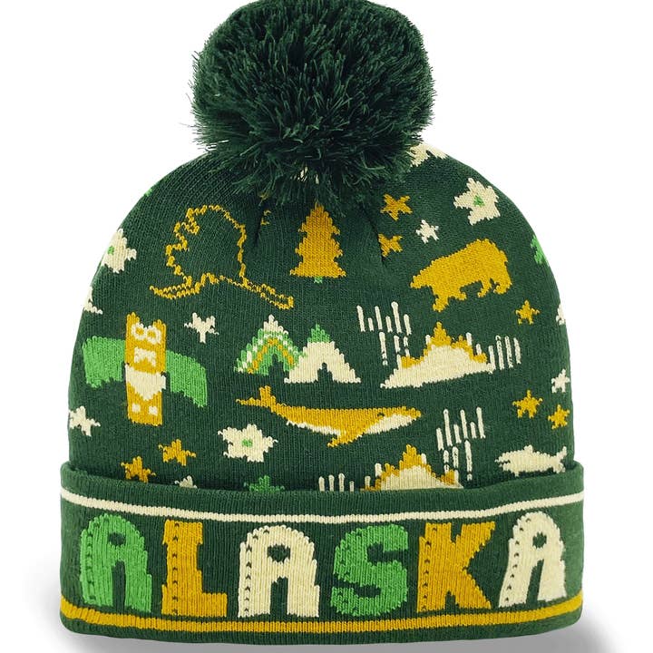 Northern Icons Creations INC - Wholesale Beanie - Unisex - Alaska Knit Beanie with Bear, Whale, Mountains & State Icons1