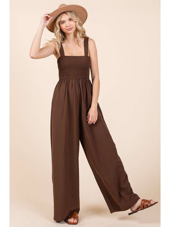 mittoshop - Wholesale Jumpsuit - Women's - AIRFLOW SMOCKED SLEEVELESS WIDE LEG JUMPSUIT