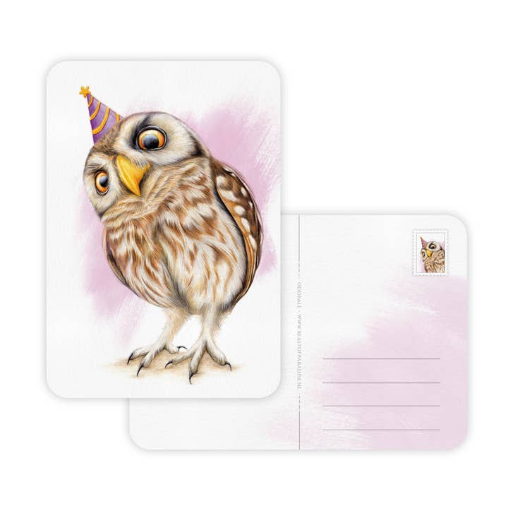 Postcard, Birthday Card, Animal Greeting Cards, Little Owl for wholesale by Beast of Paradise