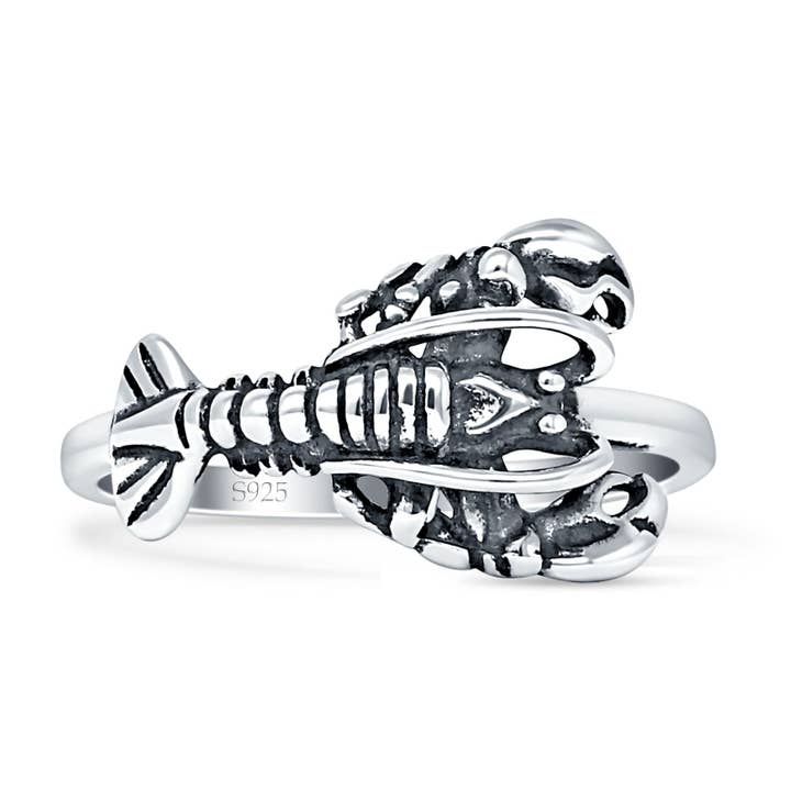 Sterling Silver Oxidized Crawfish Lobster Ring for wholesale on Faire