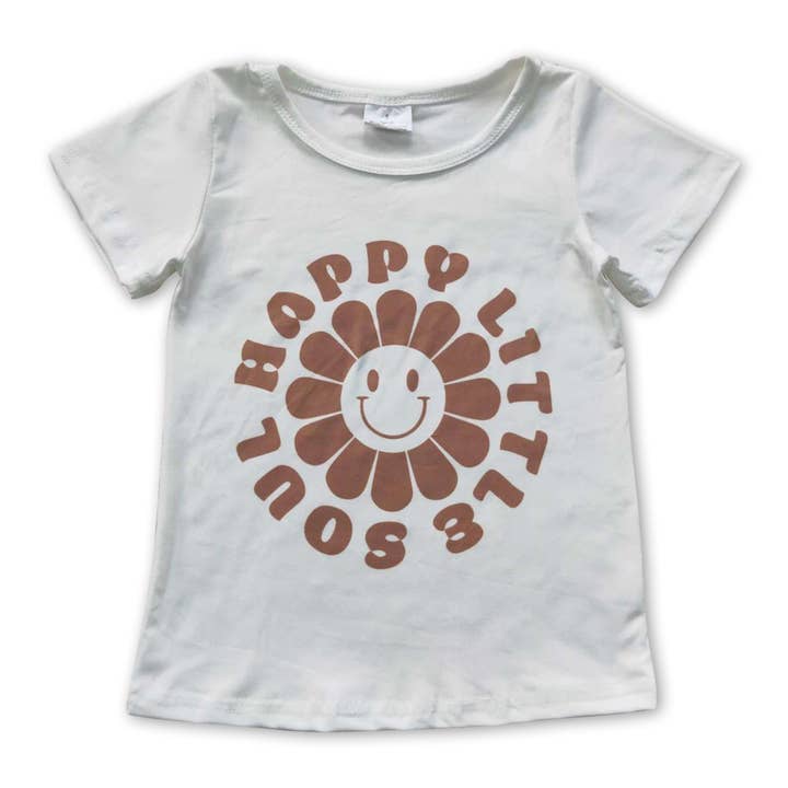 Happy little soul smile flower baby girls shirt for wholesale by Yawoo Garments