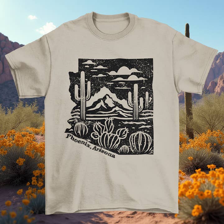 Phoenix Arizona Landscape T-Shirt for wholesale by Eyeconic Prints