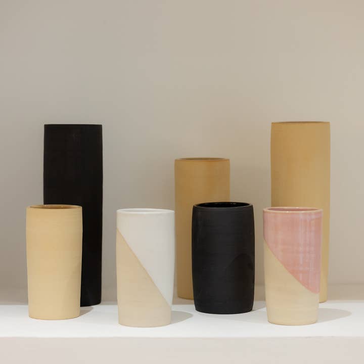 Vaso tubo design decorativo fine trio tre dimensioni fatto a mano per la vendita all'ingrosso da parte di Claycraft