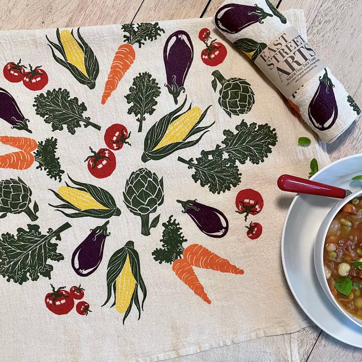 Screen Printed Vegetable Flour Sack Towel for wholesale by East Street Arts