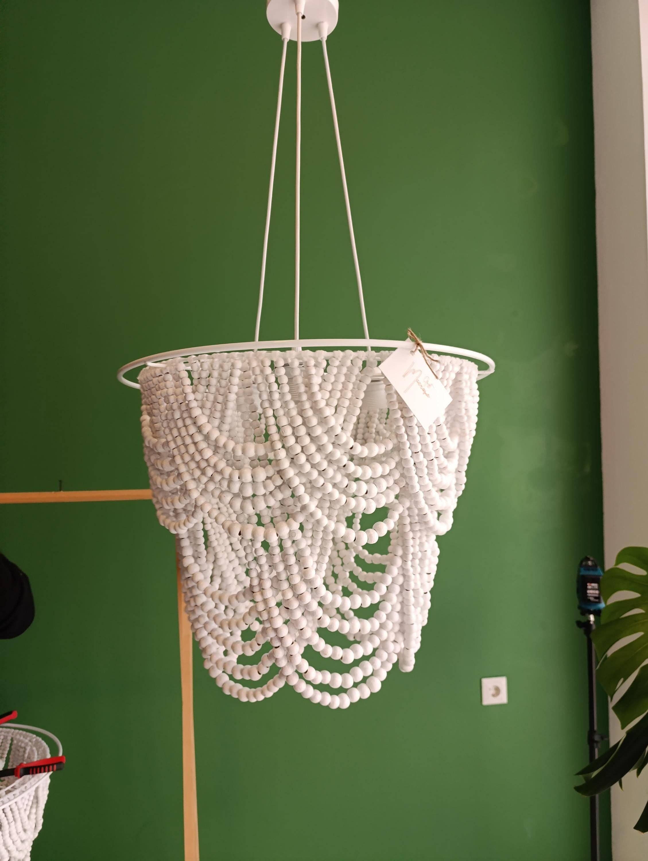 Joy's Arts – wholesale Ljuskrona/hängande ljus – Träpärlampa - Rustik Boho Taklampa - Taklampa i Bondgårdsstil för Sovrum, Barnkammare3