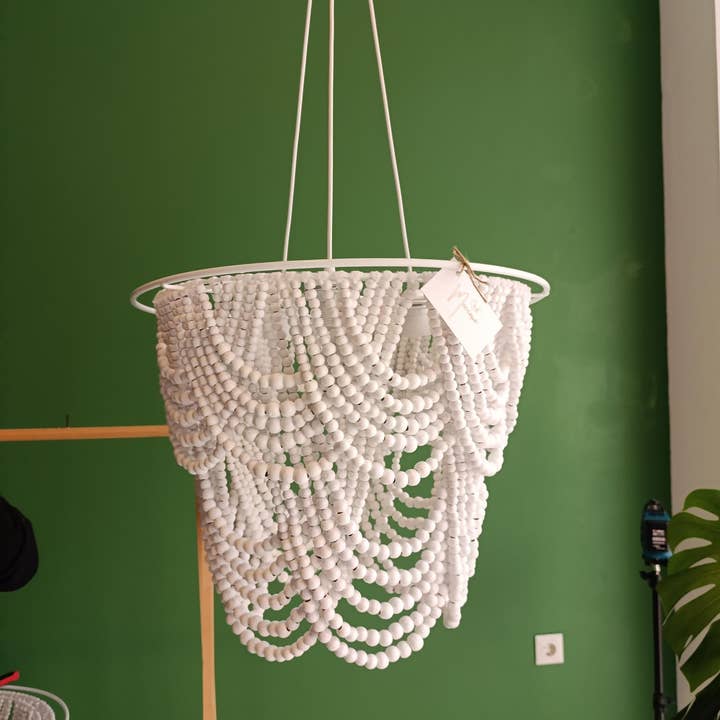 Joy's Arts - Vendita all'ingrosso Lampadario/lampada a sospensione - Lampadario in Legno con Perline - Lampada a Sospensione Boho Rustica - Lampada da Soffitto in Stile Rustico per Camera da Letto, Cameretta3