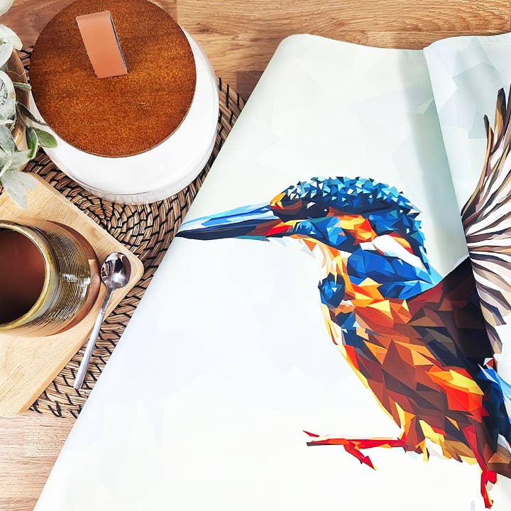 Kingfisher tea towel | 100% cotton | Bird illustration for wholesale by Louise Jennifer Design