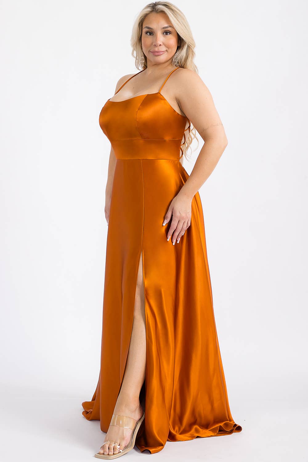 Maniju - Wholesale Gown - Women's - MF21160P PLUS SIZE SATIN DRESS WITH ELASTIC WAISTBAND 6