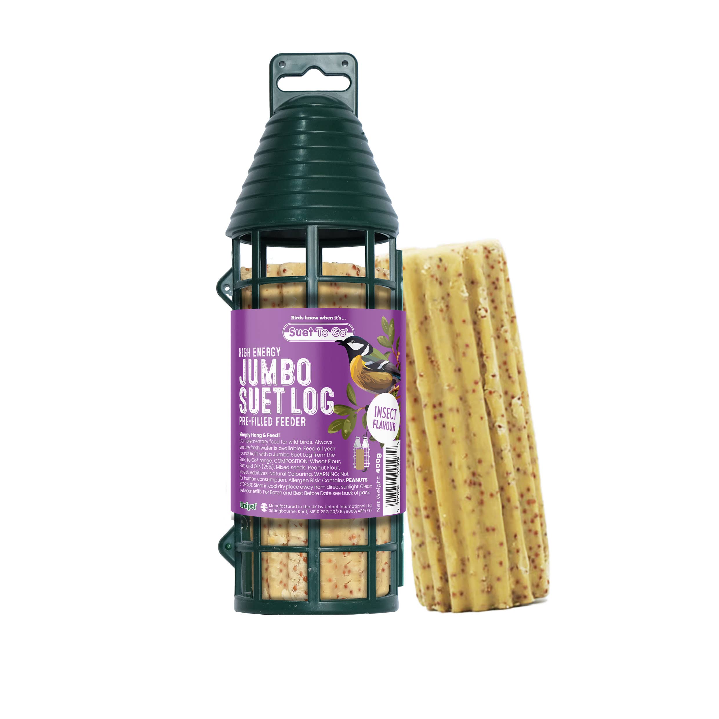 Natures Grub – wholesale Bird feeder – Suet To Go Filled Jumbo Suet Log Feeder - Insect1