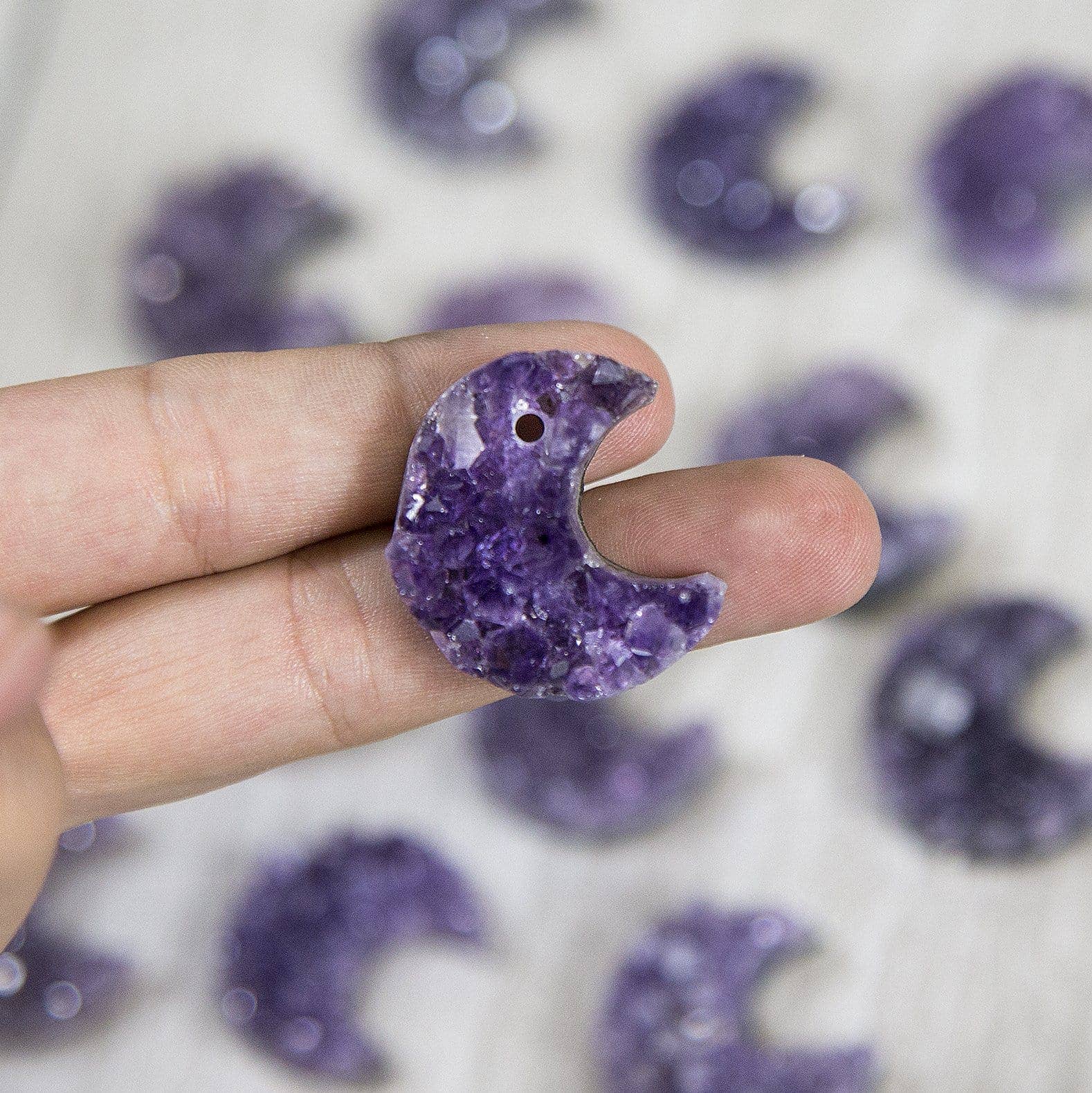 Rock Paradise - Wholesale Spiritual Stone/Crystal - Crystal Amethyst Moon Crescent Druzy Drilled RK239