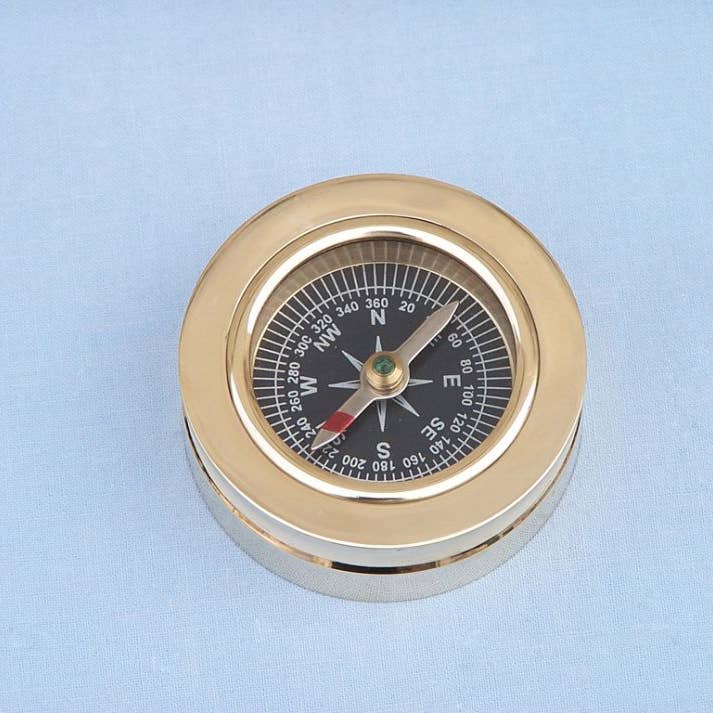 Hampton Nautical - Wholesale Navigational Compass - Brass Paperweight Compass w/ Rosewood Box 3"