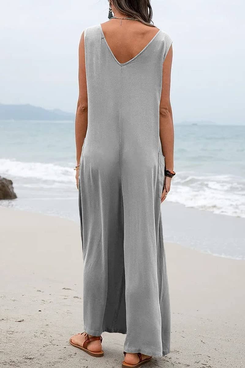 NINEXIS - Wholesale Jumpsuit - Women's - CWSJS1433_SOLID COLOR LOOSE POCKET SLEEVELESS JUMPSUIT2