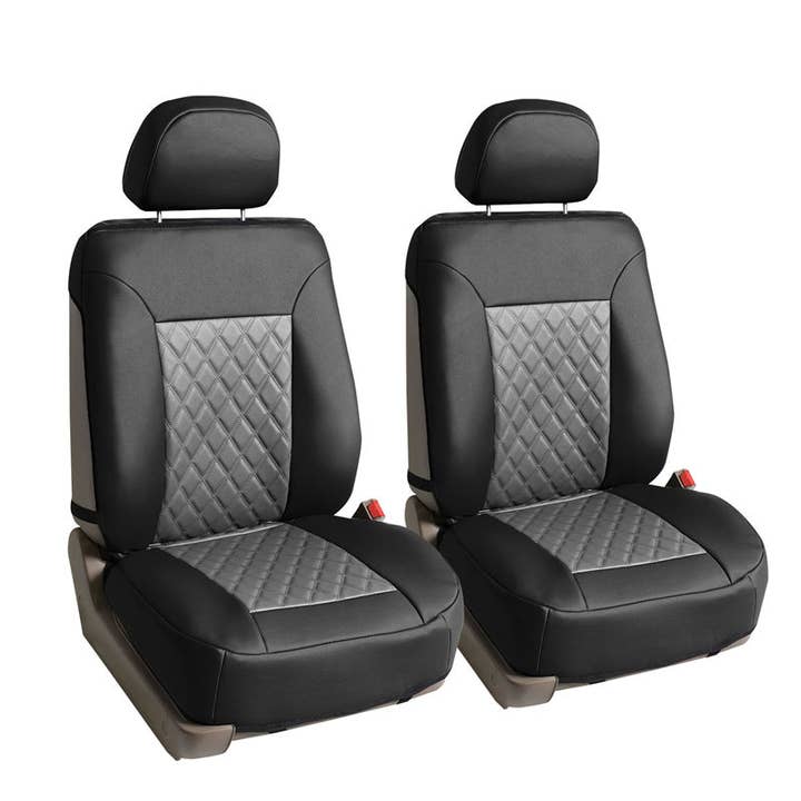 Quality Faux Leather Diamond Pattern Car Seat Cushions - Front Set Gray / Black for wholesale by FH GROUP