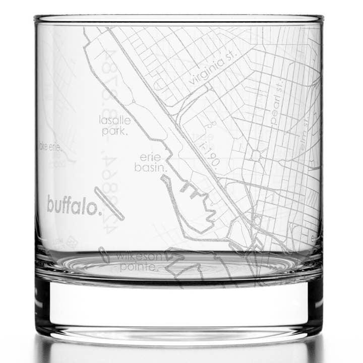 Buffalo, NY City Map - Etched Whiskey Rocks Glass for wholesale by Well Told