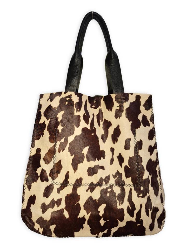 ipanema taske | brun og hvid upcyclet koskind for engroshandel hos VOLTA ATELIER