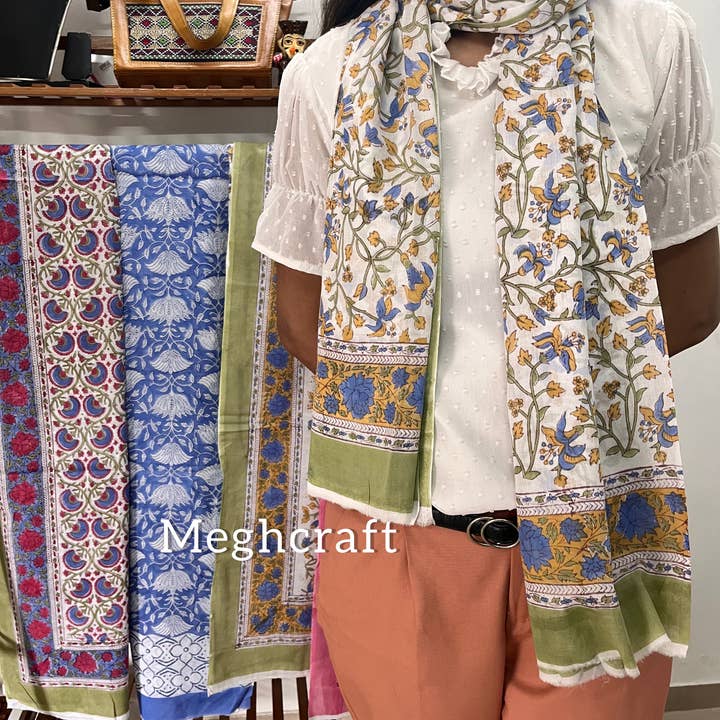 Meghcraft - Wholesale Scarf - Women's - 100% Cotton sarong-Block Printed cotton Stoles-Bandana Scarf