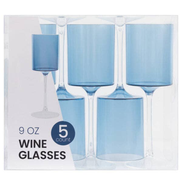 Posh Setting - Wholesale Wine Glass - Two Tone 9 Oz Blue/Clear Plastic Wine Goblets - 5 Count2