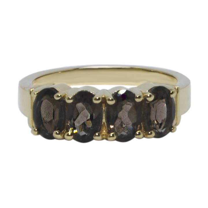 Vintage ring smokey kwarts goldplated - Jaimy voor wholesale door House of Mayana