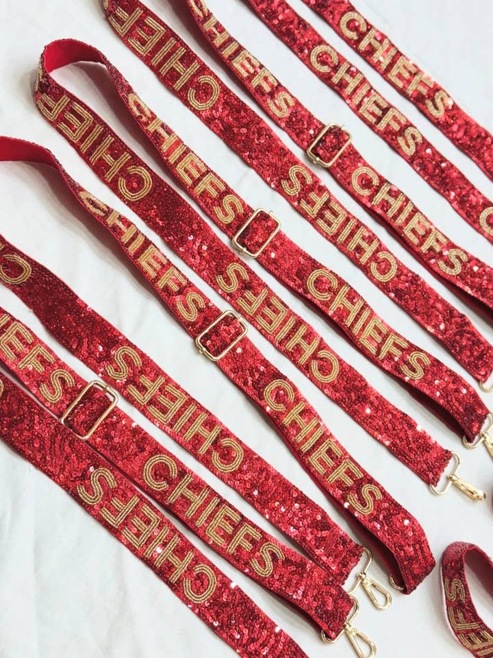 Kansas City Chiefs Sequin Adjustable Purse Straps for wholesale by Tatter'd Royals