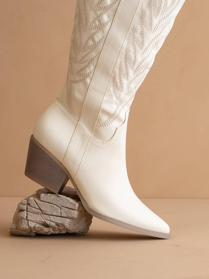 The Samara White | Embroidered Western Tall Boot for wholesale on Faire