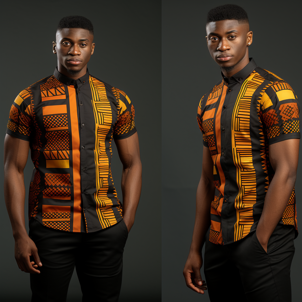 NeoShores - Wholesale Buttoned-down shirt – Men's - African Kente Pattern Mandarin Collar Men Casual Shirt1