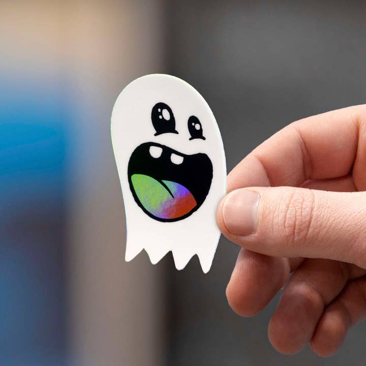 Loudmouth Ghost | Holographic Ghost Sticker for wholesale by Hi, Hello There
