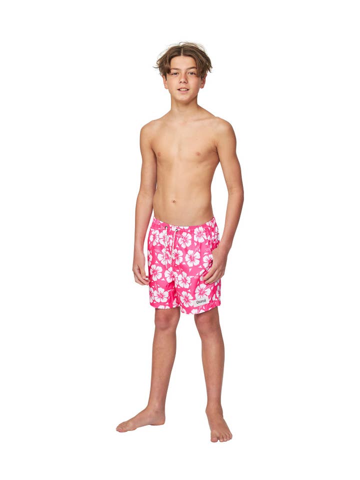 Okanui – Großhandel Badeshorts – Kinder – Badeshorts für Jungen, Hibiscus, Hot Pink