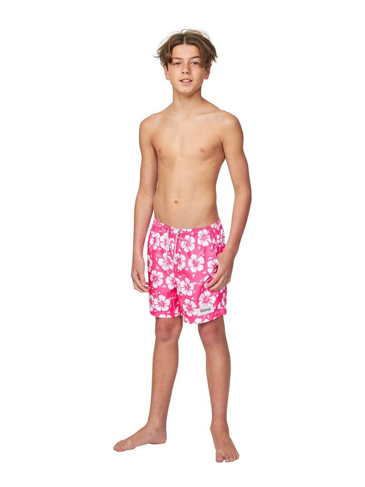 Boys - Swim Short - Hibiscus Hot Pink for wholesale by Okanui