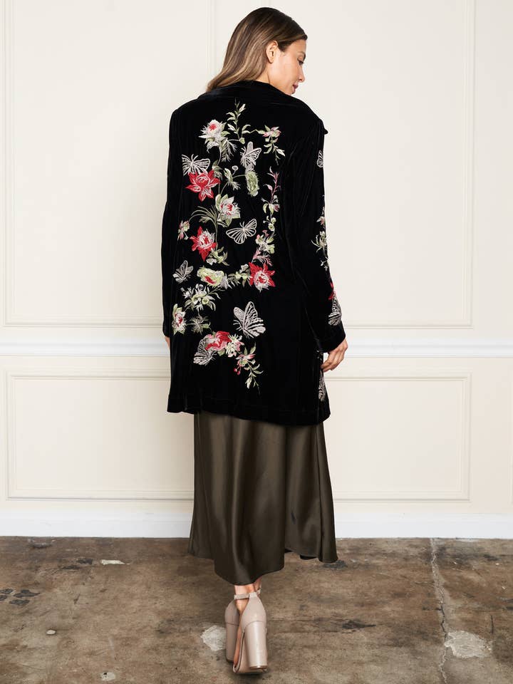 Noir Manteau en velours brodé 5675-MAJ en vente sur Faire6