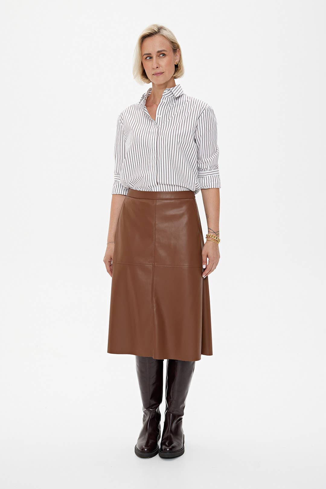 Skirt 'TOSCANA' | faux-leather A-line in almond for wholesale on Faire7