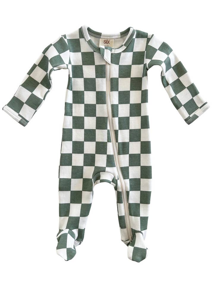 SIIX Collection - Wholesale Sleepsuit - Baby - Matcha Milkshake Checkerboard / Organic Zip Footie (Baby)