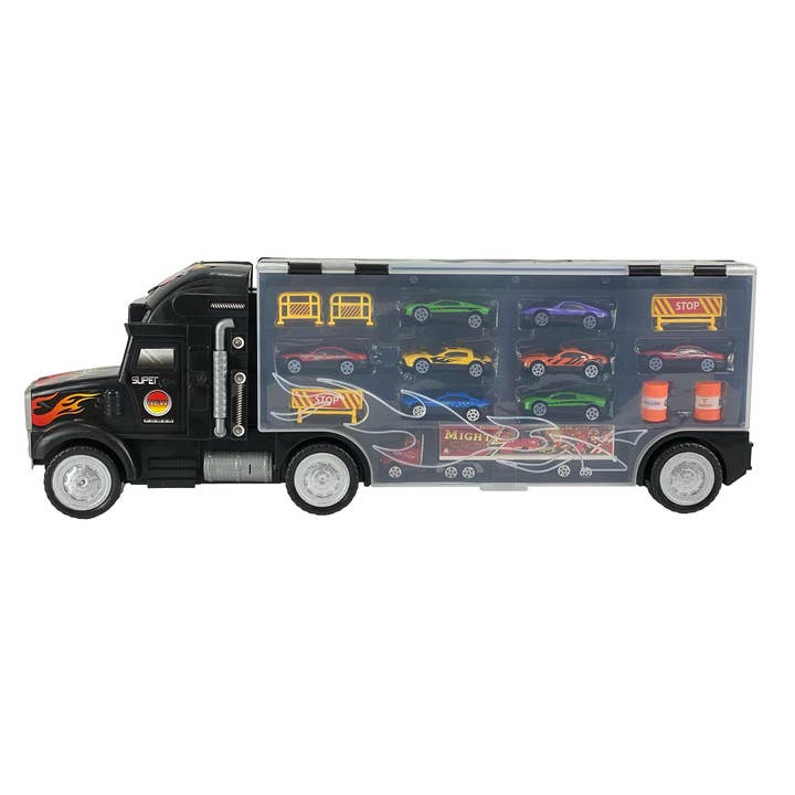 KIDS VOICE TOYS GROUP - Vente Voiture/camion miniature – enfant - Porte-voiture Big Daddy Big Rig avec 8 voitures et rangement