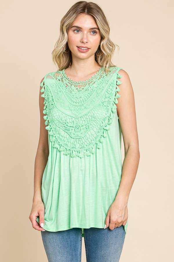 Culture Code - Wholesale Tunic - Women's - CAK1600 - LACE EMBROIDERY NECK TRIN FLARE TANK TOP6