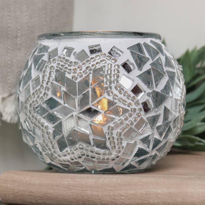 Portavelas de Mosaico Hecho a Mano (Blanco de Boda) para venta al por mayor de Natures Artifacts Inc