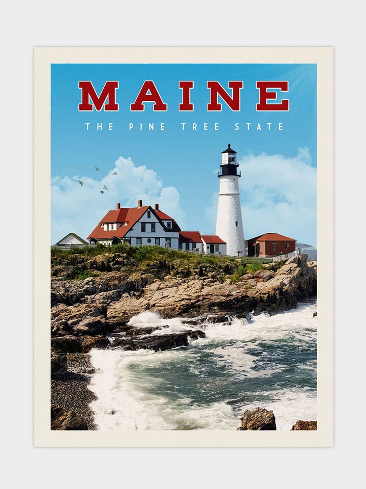 Maine - Stampa da viaggio vintage per la vendita all'ingrosso da parte di Vintaprints